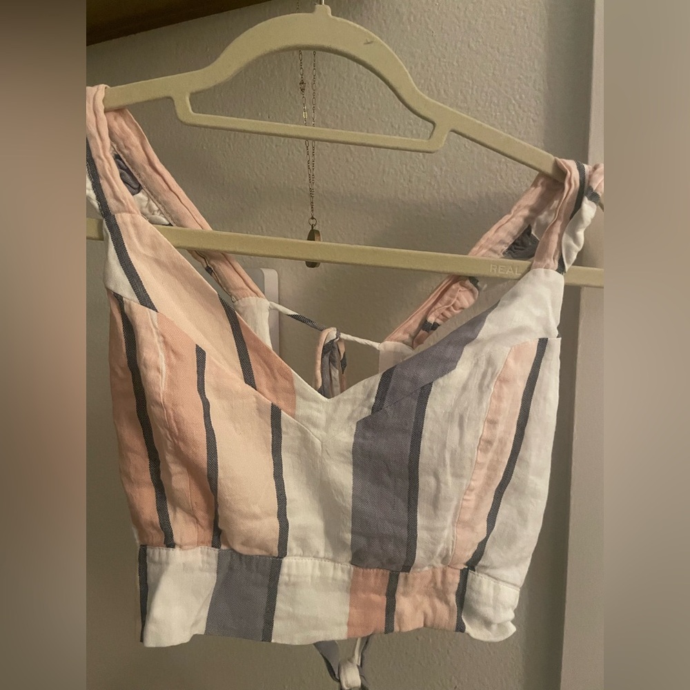 American eagle tank top adjustable tie. Grey pink strip Small